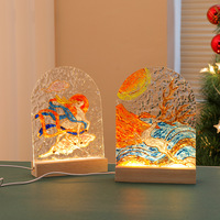 Peinture sur verre à ondulations d'eau LED DIY en forme de tulipe, faite à la main, avec base en bois, mini, en acrylique, à brancher, pour enfants, anniversaire, fête des Mères - Vente en gros