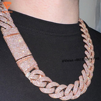 Chaîne cubaine Miami Ice Out Hiphop 20 mm en argent 925 avec moissanite, collier chaîne cubaine, diamant bulle, chaîne de rappeur en moissanite