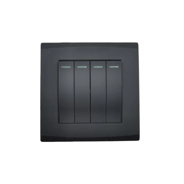 High Quality Electrical UK Standard Switch Socket Black Panel 4 Gang 1 Way Light Wall Switches 10A 250V Socket Outlet Home Use
