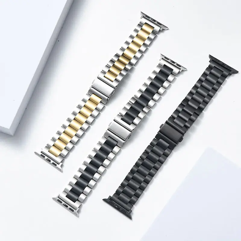 Cinturino per orologio intelligente in acciaio inossidabile di design di lusso di alta qualità con tre perline per uomo