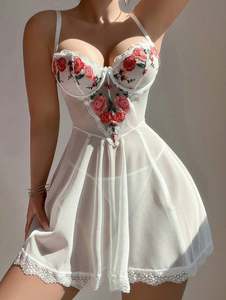 B128 Embroidery Lingerie Bridal Bodycon <b>Nighties</b> Elegant Girl Dress Lace Floral Decoration Nightgown - Product Image 6