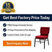 Chaise d'église empilable avec rembourrage en tissu et cadre métallique, chaises de théâtre et d'auditorium avec accoudoirs, chaises de prière empilables pour banquets de mariage, OEM