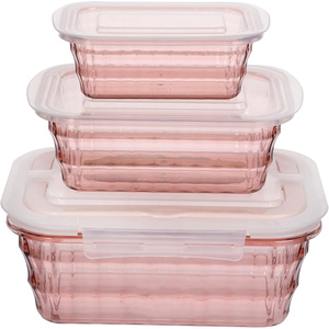 Boîte à lunch bento en plastique écologique sans BPA, compatible micro-ondes, ensemble de 3 pièces, bol à salade, organisateur de réfrigérateur portable - Product Image 1