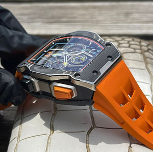 Reloj de Pulsera de Lujo Automático Mecánico con Esfera Múltiple, Correa de Goma y Caja de Fibra de Carbono, Estilo Esqueleto de Carreras Naranja, Tendencia 2026 - Product Image 3