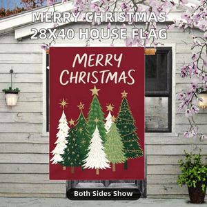 Bandera Decorativa para Exteriores de Doble Cara, Estilo Rústico, Color Rojo Oscuro/Verde, 28x40 Pulgadas, de Poliéster, para Jardín o Porche, con Soporte para Poste, Feliz Navidad - Product Image 2