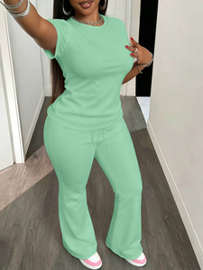 Ensemble pantalon évasé pour femmes grandes tailles, t-shirt à manches courtes et pantalon taille haute coupe bootcut, <span class=keywords><strong>tenue</strong></span> 2 pièces pour femmes courbes - Product Image 2