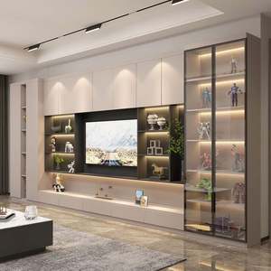 Modern Wood LED <b>TV</b> <b>Stand</b> Wall-Mounted Suspended Cabinet for Living Room Hotel or Apartment Use Fits 65"+ <b>TVs</b> Easy Assembly - Product Image 4