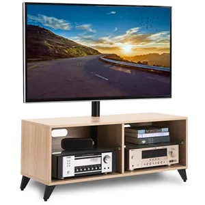 Swivel Wood TV Stand with Mount for 32-65 Inch Flat Screen TVs, Minimalist living room furniture wall cabinet with Glass Shelf