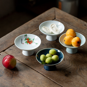 Chinese Retro <b>Ceramic</b> Fruit <b>Plate</b> Round Tall Snack Dish For Home Party Serving Dehua Origin - Product Image 1