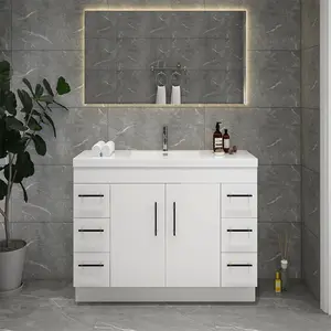 Lavabo en céramique intégré MDF, blanc brillant, meilleur combo de vanité de salle de bains