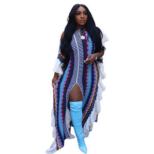 Nuovo abito lungo in maglia larga a righe Casual da donna in Chiffon <span class=keywords><strong>con</strong></span> <span class=keywords><strong>spacco</strong></span> frontale Maxi abito <span class=keywords><strong>con</strong></span> stampa digitale a volant - Product Image 6