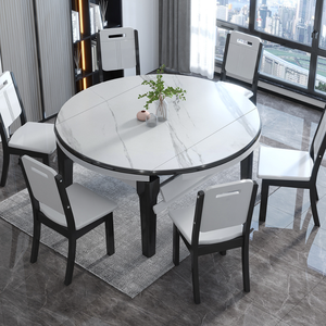 Set da Pranzo per Casa, <span class=keywords><strong>Tavolo</strong></span> <span class=keywords><strong>Allungabile</strong></span> Moderno per <span class=keywords><strong>6</strong></span> Persone, <span class=keywords><strong>Tavolo</strong></span> da Pranzo Rotondo in Marmo Bjflamingo <span class=keywords><strong>con</strong></span> <span class=keywords><strong>Sedie</strong></span> - Product Image 5