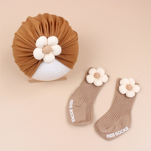 Bonnet en coton automne-hiver et chaussettes antidérapantes pour bébés garçons et filles, nouveau-nés jusqu'à 2 ans, pour usage quotidien, <span class=keywords><strong>plage</strong></span>, fêtes, uni - Product Image 2