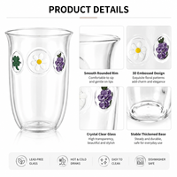 Mignon verre à boisson en verre borosilicate transparent de 14 oz avec motif floral, tasse à café glacé pour usage quotidien, cadeau pour restaurant