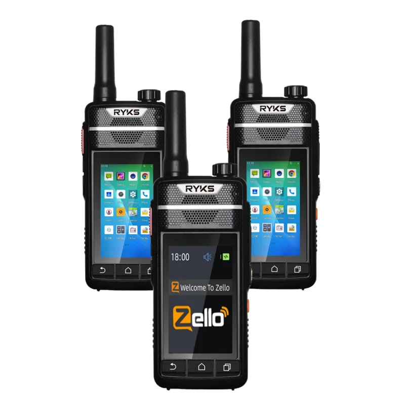 جهاز Zello 4G walkie talkie بنظام android مقاوم للماء يعمل بالواي فاي مزود بميزة الاتصال الداخلي ونظام تحديد المواقع مزود بمدى أفضل 100 كم