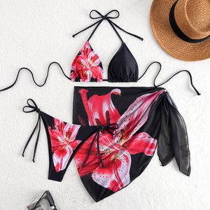 Nouvelle mode sexy 2026, maillot de bain <span class=keywords><strong>bikini</strong></span> trois pièces pour <span class=keywords><strong>femme</strong></span>, style européen et américain, transfrontalier, avec jupe à <span class=keywords><strong>voile</strong></span> fendue, imprimé, pour l'été et la plage - Product Image 6