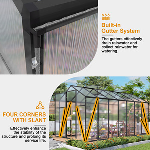 Serre <span class=keywords><strong>de</strong></span> jardin DIY 10x12 pieds en polycarbonate, facilement assemblable, résistante aux UV, avec structure en aluminium, kit d'outils écologique pour la maison et le jardin - Product Image 5