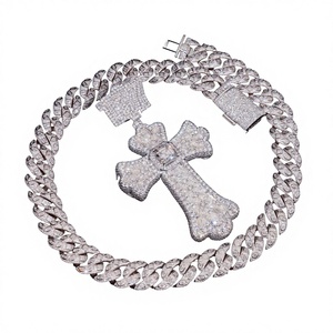 Pendentif Croix Moissanite Tendance Coupe Fantaisie Chaîne Cubaine Argent 925 Plaqué Or Bijoux Hip Hop Glacés pour Hommes - Product Image 1
