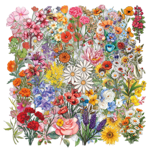 Pack de Matériaux Autocollants Floraux Transparents - Série Originale <span class=keywords><strong>Secret</strong></span> Langue <span class=keywords><strong>des</strong></span> <span class=keywords><strong>Fleurs</strong></span> Sauvages - Autocollants Imperméables <span class=keywords><strong>Fleurs</strong></span> et Plantes - Product Image 1