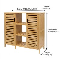 Grand meuble de rangement de salle de bain en bambou avec portes à lattes doubles, organisateur de sol à 3 colonnes pour serviettes et décorations