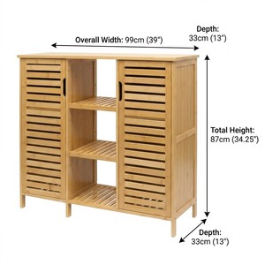 Grande Mobiletto da <span class=keywords><strong>Bagno</strong></span> in Bambù con Doppie Ante a Doghe, Organizzatore a 3 Colonne per Asciugamani e Decorazioni - Product Image 3