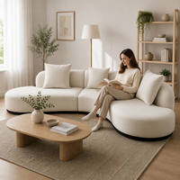Canapé modulaire en cuir courbé gris clair moderne à trois places, rembourrage en éponge, ensemble de meubles durables et confortables