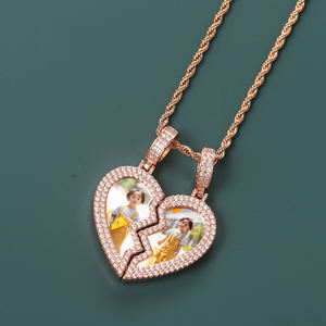 Collier avec pendentif personnalisé en forme de cœur brillant, bijoux, pendentif en forme de cœur <span class=keywords><strong>brisé</strong></span>, <span class=keywords><strong>photo</strong></span> de couple, pendentif glacé, collier de couple amoureux - Product Image 6