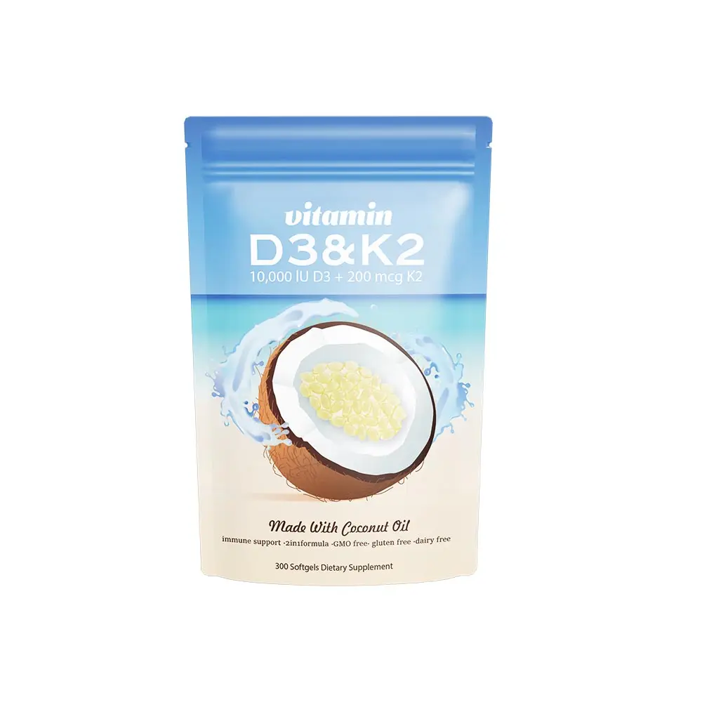 Vitamin D3 và K2 300 dầu dừa Softgel 2 trong 1 Vitamin D & K phức tạp Hỗ trợ canxi hấp thụ xương miễn dịch sức khỏe tim