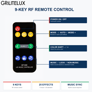 Controlador de Tira LED Direccionable SP106E con Control Remoto RF de 9 Teclas, Sincronización Musical, Cambio de Color y Modo Sin Música, Control de Brillo - Product Image 3
