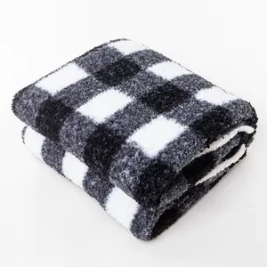 Comfortable Plush Teddy Sherpa Christmas Blanket Geometric Printing Fleece Throw