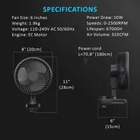 Ventilateur de gaine de 6 pouces avec moteur EC intégré, pales en plastique, vitesse et angle réglables pour tentes de culture, bureaux, etc.
