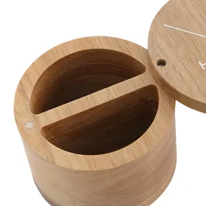 FSC&BSCI acacia wooden Salt Box With Magnetic Swivel Lid,Secure Durable Storage & Organiser