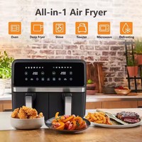 Friteuse à Air Électrique à Commande Numérique et Écran LCD en Acier Inoxydable, Double Carré Bleu en Plastique avec Protection Contre la Surchauffe