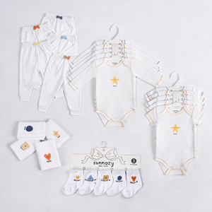Ensemble de vêtements pour bébé nouveau-né Sunnozy, série graphique de formes mignonnes, 100% coton, bodies, pantalons, chaussettes, tenue pour nourrisson - Product Image 1