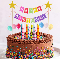 Bannières de joyeux anniversaire, étoiles brillantes, décoration de gâteau, bannières et ballons confettis pour baby shower, décoration de fête d'anniversaire