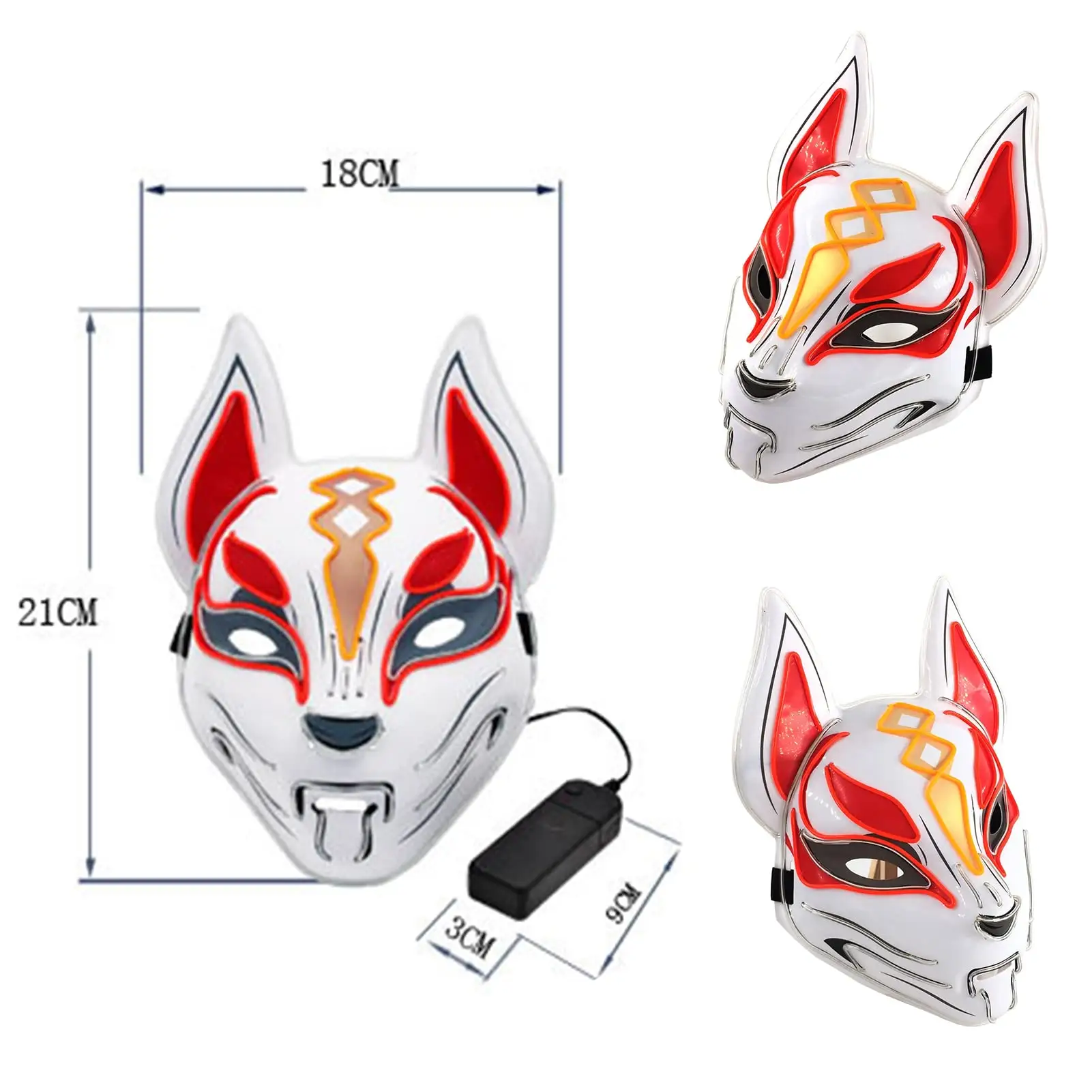 Masque Maschera LED Flashing Neon Mask Masquerade Led Light Party Rubber Japanese Fox Mask V Word Blood Horror