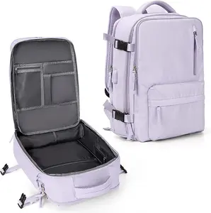 Mochila de mão aprovada pela companhia aérea, mochila de cabine à prova d'água para laptop de 14 polegadas com compartimento para sapatos