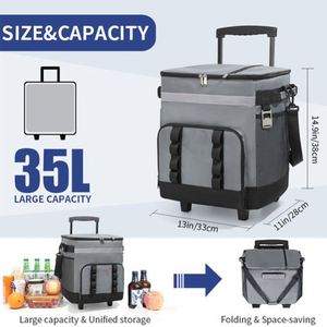 Sac isotherme souple pliable à roulettes de 35 L, étanche, grande capacité, avec poignée, pour la plage et le camping - Product Image 5