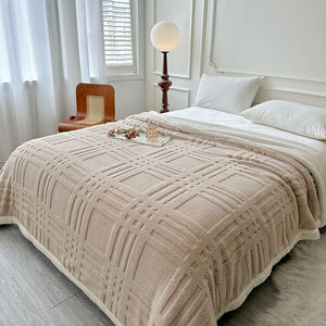 Manta Con <span class=keywords><strong>patron</strong></span> a Cuadros Grand damier Double couche Taflon Polaire bords tournés Couvertures Super king Queen Size Nap Blanket - Product Image 6