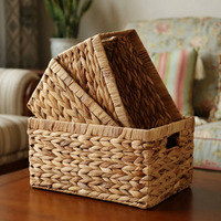 Paniers de rangement en jacinthe d'eau tressés à la main, organisateur rectangulaire tissé avec poignées découpées pour jouets, linge, placard et décoration intérieure