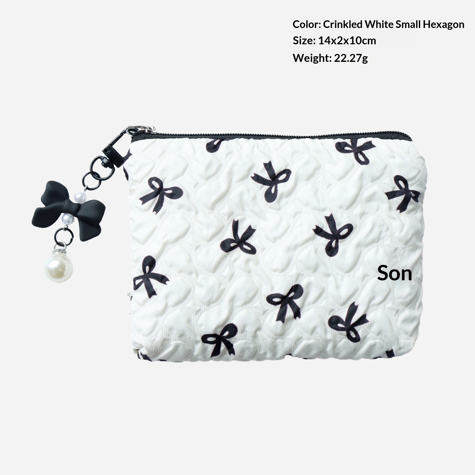 Petite trousse de maquillage hexagonale blanche à nœud noir