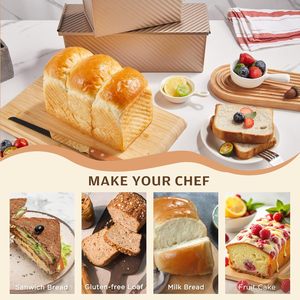 Pullman toaf Pan con coperchio Non-Stick Bakeware <span class=keywords><strong>oro</strong></span> corrugato in acciaio al carbonio pane Toast Box stampo con coperchio per la cottura del pane - Product Image 6
