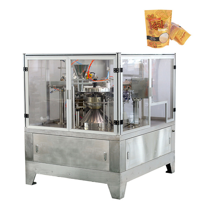 Automatic Premade Rotary Nitrogen Flush Egg Roll Zipper Bag Weighing Filling Sealing Food Doypack Packing Machine