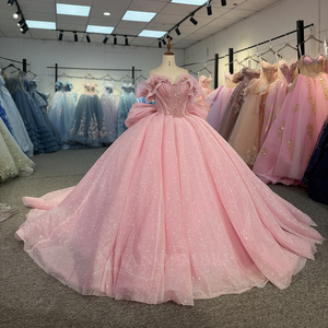 Robes de Quinceañera roses Dy1279 à sequins, robe de bal avec traîne chapelle, décolleté cœur, pour soirée Jancember - Product Image 2