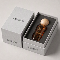Flacon de parfum vide de luxe personnalisé en verre ambré incurvé 30ml 50ml 100ml avec boîte haut de gamme et bouchon sphérique en bois