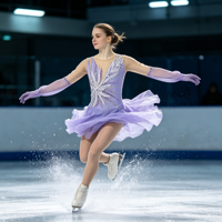 Robe de patinage artistique lavande en maille à manches longues évasées avec grande applique en strass pour enfants et adultes, idéale pour les compétitions et les spectacles