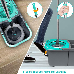 Práctico juego de cubo de <span class=keywords><strong>fregona</strong></span> giratoria separada con mango de acero telescópico plegable para limpieza - Product Image 4