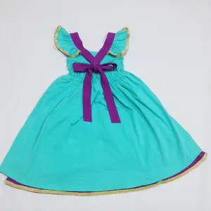 Toddler Baby Girl Dress Petal Sleeve Lovely Princess Dress Solid Cotton Dress For Kids Girls