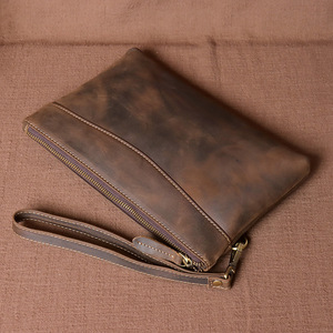 Factory Custom Genuine Leather Clutch Bag <b>Men</b> <b>Pouch</b> for iPad Handbag Leather Brown Clutch Wallet - Product Image 3