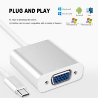 Adaptor VGA Tipe-C Aluminium Alloy OEM Pabrik, Output HDTV 1080P 4K, Pelindung Kabel PVC, Konverter untuk Komputer dan Proyektor